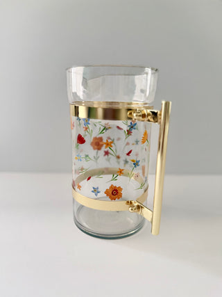 Glass Pitcher with Gold Rim – Adorned with Stunning Floral Motifs – Tableware