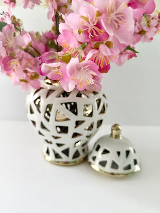 White and Gold Pierced Porcelain Ginger Jar