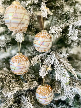 White & Gold Glass Ornaments For Holiday Decor (Set Of 4)