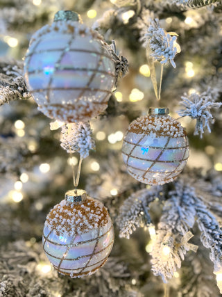 White & Gold Glass Ornaments For Holiday Decor (Set Of 4)