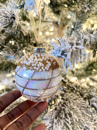 White & Gold Glass Ornaments For Holiday Decor (Set Of 4)