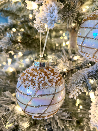 White & Gold Glass Ornaments For Holiday Decor (Set Of 4)