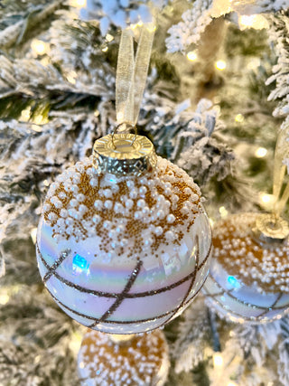 White & Gold Glass Ornaments For Holiday Decor (Set Of 4)