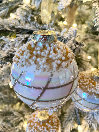 White & Gold Glass Ornaments For Holiday Decor (Set Of 4)