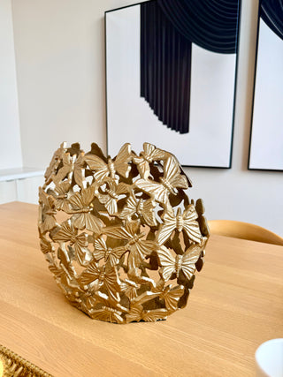 Oval Butterfly Vase in Gold Aluminum - Flower Vase