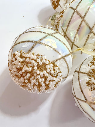 White & Gold Glass Ornaments For Holiday Decor (Set Of 4)