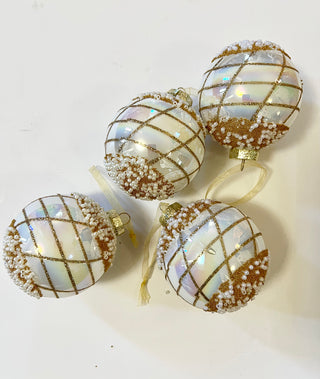 White & Gold Glass Ornaments For Holiday Decor (Set Of 4)