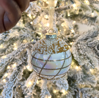 White & Gold Glass Ornaments For Holiday Decor (Set Of 4)