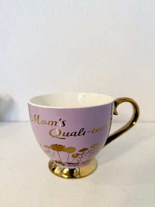 Footed Porcelain Coffee Mug With Cream and Gold Trim (14 oz) - Ideal Mother's Day Gift