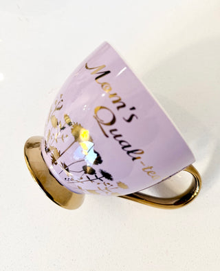 Footed Porcelain Coffee Mug With Cream and Gold Trim (14 oz) - Ideal Mother's Day Gift