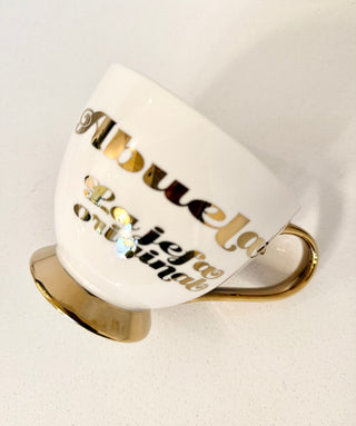 Footed Porcelain Coffee Mug With Cream and Gold Trim (14 oz) - Ideal Mother's Day Gift