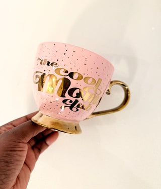 Footed Porcelain Coffee Mug With Cream and Gold Trim (14 oz) - Ideal Mother's Day Gift