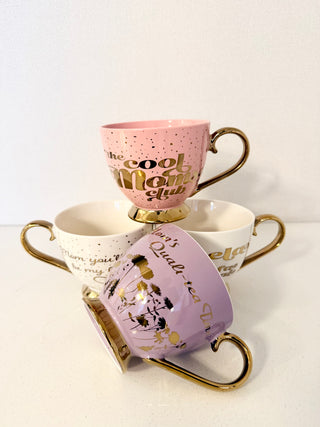 Footed Porcelain Coffee Mug With Cream and Gold Trim (14 oz) - Ideal Mother's Day Gift