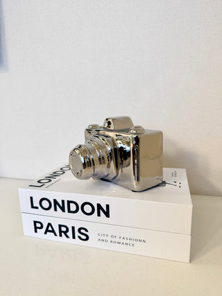 Set Set of 2 Beautiful Decorative Hardcover Books +  1 Decorative Ceramic Camera Sculpture