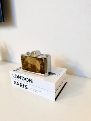 Set Set of 2 Beautiful Decorative Hardcover Books +  1 Decorative Ceramic Camera Sculpture