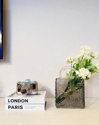 Set Set of 2 Beautiful Decorative Hardcover Books +  1 Decorative Ceramic Camera Sculpture