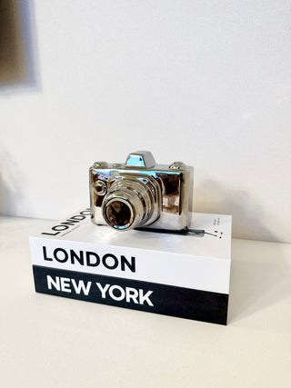 Set Set of 2 Beautiful Decorative Hardcover Books +  1 Decorative Ceramic Camera Sculpture