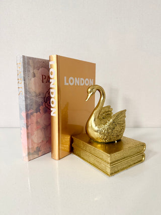 Set Set of 2 Beautiful Decorative Hardcover Books + 1 Golden Swan On A Stackable book - Sculpture