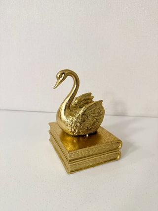 Set Set of 2 Beautiful Decorative Hardcover Books + 1 Golden Swan On A Stackable book - Sculpture