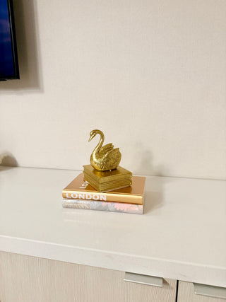 Set Set of 2 Beautiful Decorative Hardcover Books + 1 Golden Swan On A Stackable book - Sculpture