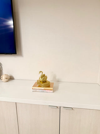 Set Set of 2 Beautiful Decorative Hardcover Books + 1 Golden Swan On A Stackable book - Sculpture