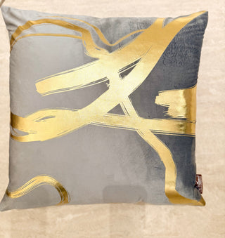 Decorative Grey Pillow Cover with Wavy Gold Accents – 22" x 22"