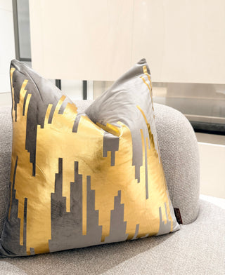 Grey Decorative Pillow Cover – With "Gold Drop" Accents – 22" x 22" – By DesignedBy The Boss
