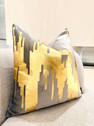 Grey Decorative Pillow Cover – With "Gold Drop" Accents – 22" x 22" – By DesignedBy The Boss