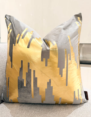 Grey Decorative Pillow Cover – With "Gold Drop" Accents – 22" x 22" – By DesignedBy The Boss
