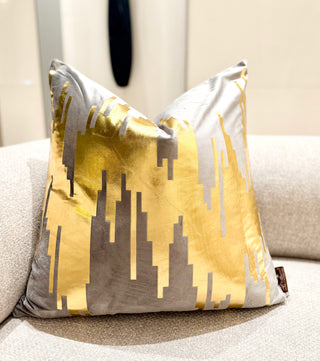 Grey Decorative Pillow Cover – With "Gold Drop" Accents – 22" x 22" – By DesignedBy The Boss