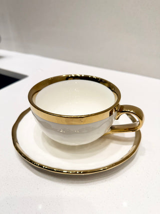 Luxury Coffee Cup with Saucer — White with Gold Rim