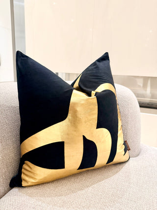 Decorative Black Pillow Cover with Gold Accents – 22" x 22"