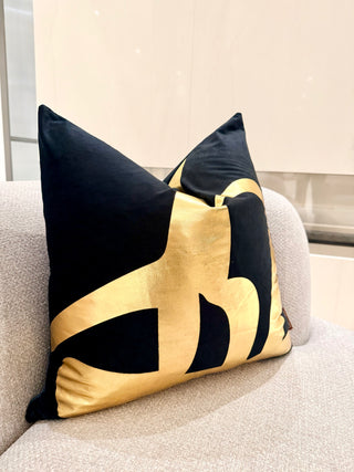 Decorative Black Pillow Cover with Gold Accents – 22" x 22"