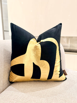 Decorative Black Pillow Cover with Gold Accents – 22" x 22"