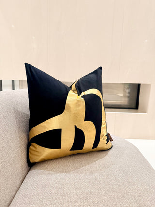 Decorative Black Pillow Cover with Gold Accents – 22" x 22"