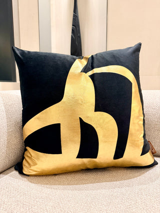 Decorative Black Pillow Cover with Gold Accents – 22" x 22"