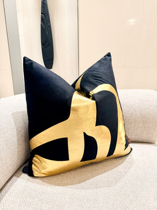 Decorative Black Pillow Cover with Gold Accents – 22" x 22"