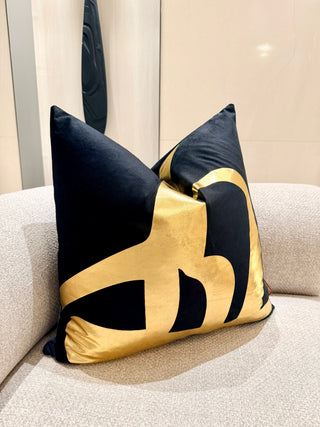 Decorative Black Pillow Cover with Gold Accents – 22" x 22"