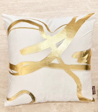Off-White Decorative Pillow Cover with Wavy Gold Accents – 22" x 22"
