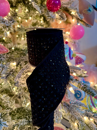 Luxury Black Jewel Velvet Ribbon - Holliday Decor Width 4 in