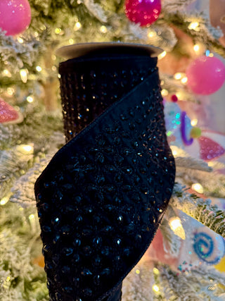 Luxury Black Jewel Velvet Ribbon - Holliday Decor Width 4 in