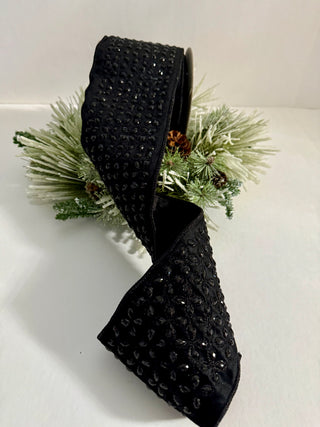 Luxury Black Jewel Velvet Ribbon - Holliday Decor Width 4 in