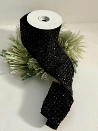 Luxury Black Jewel Velvet Ribbon - Holliday Decor Width 4 in