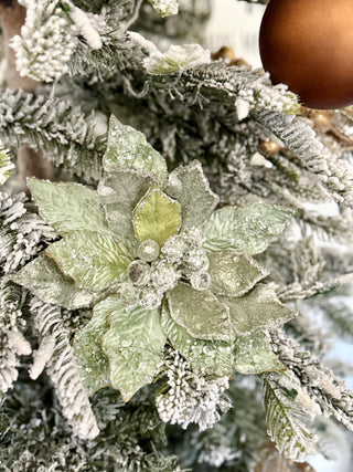 Sage Green Icy Poinsettia Stem Holliday Decor 18"