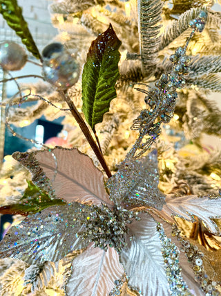 Platinum Poinsettia Stem Holliday Decor 17"