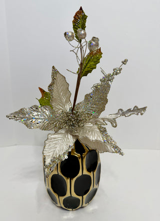 Platinum Poinsettia Stem Holliday Decor 17"