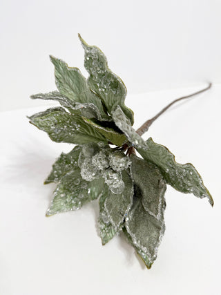 Sage Green Icy Poinsettia Stem Holliday Decor 18"