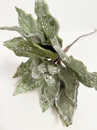 Sage Green Icy Poinsettia Stem Holliday Decor 18"