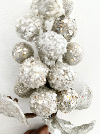 Platinum Grape With Leaves Pick - Holiday Decor