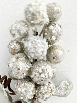 Platinum Grape With Leaves Pick - Holiday Decor